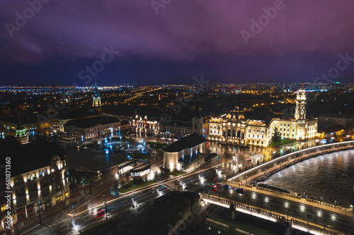 Oradea romania tourism aerial a mesmerizing nighttime aerial view of a historic European city  showcasing its iconic attractions and rich heritage