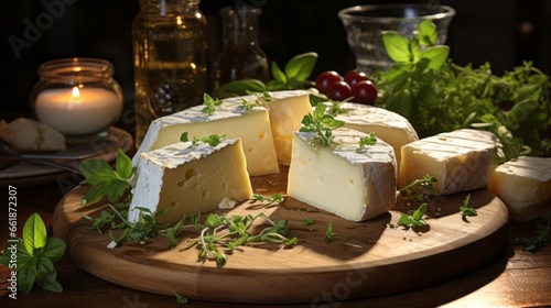 Italian cheese collection, matured pecorino romano hard cheese made from sheep melk, Italian pecorino cheese on a wooden rustic display