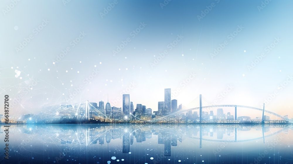 Smart city and abstract dot point connect with gradient line and aesthetic Intricate wave line design , big data connection technology concept . Smart city and abstract dot point connect with gradient line and aesthetic Intricate wave line design , big data connection technology concept .