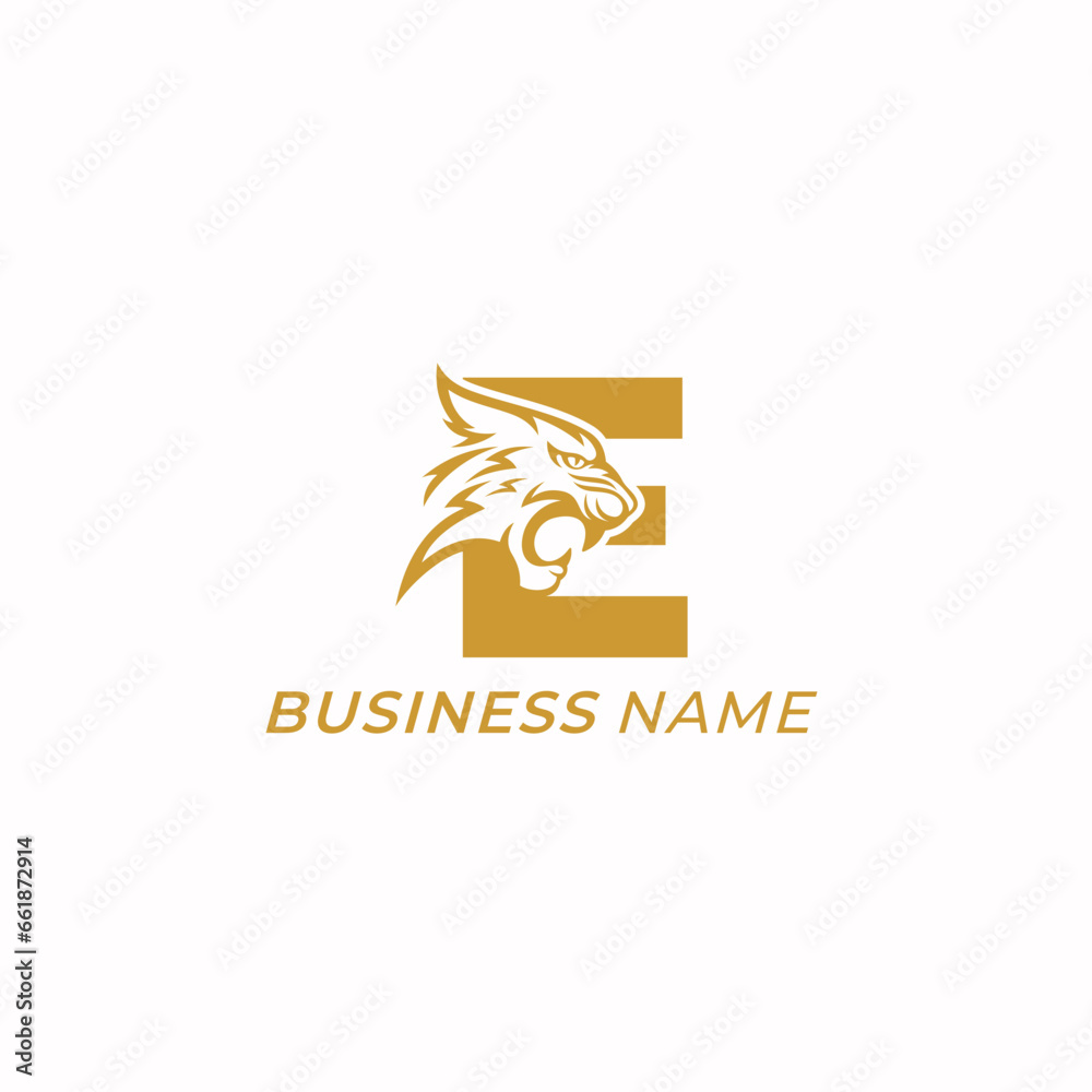 design logo combine letter E and head tiger