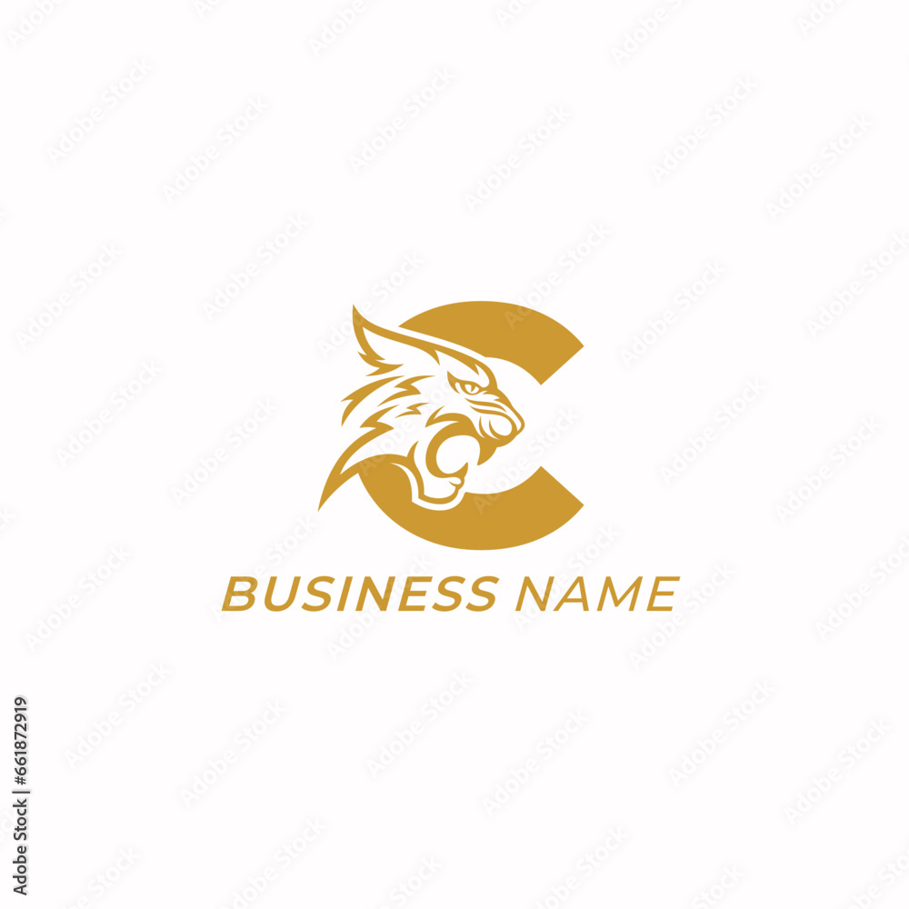 Obraz premium design logo creative letter C and tiger