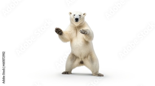 White polar bear dancing happily isolated on white background