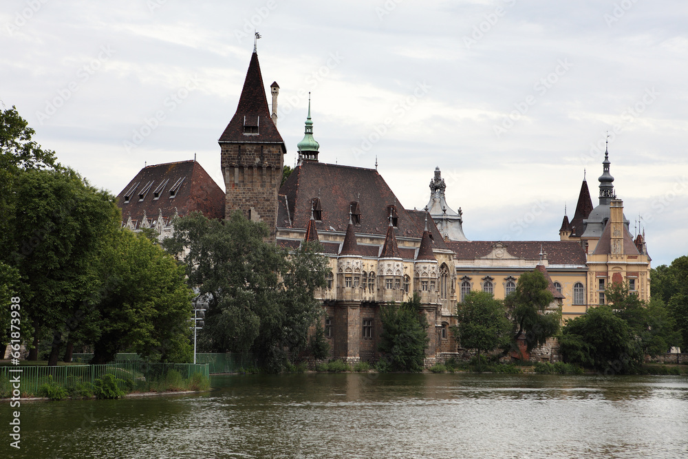 Vajdahunyad castle view from lakeside Vajdahunyad castle view from lakeside