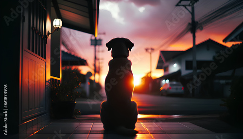Cachorro no por do sol em contraste (ID: 661873926)