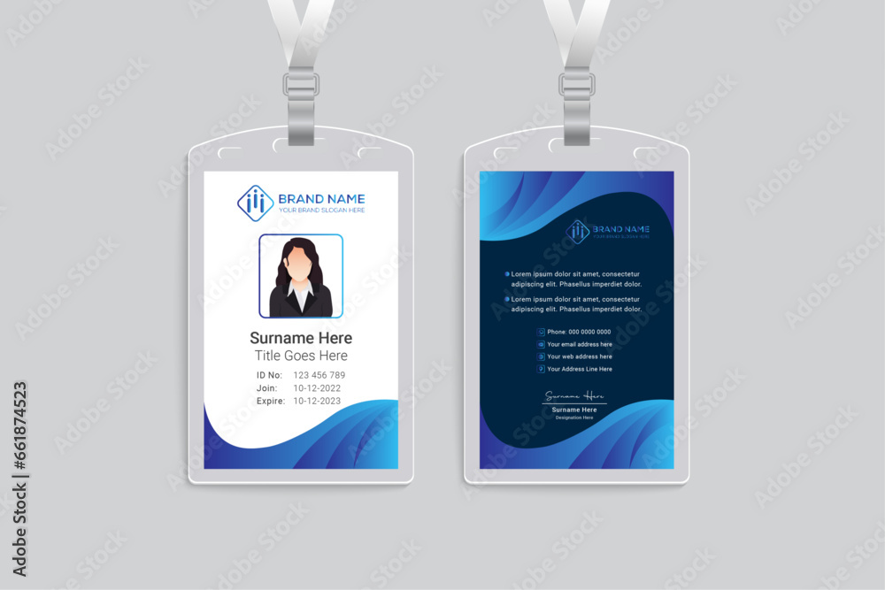 Modern id card design blue color Modern id card design blue color