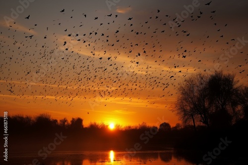 sunset and birds. Generative AI