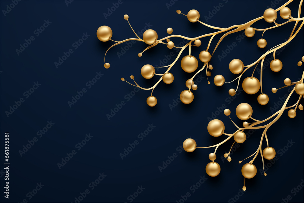 Obraz premium merry christmas wallpaper 2024 with golden decorations and branches on a luxury background