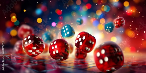 Dice scattered on the table, casino, background win and luck.
