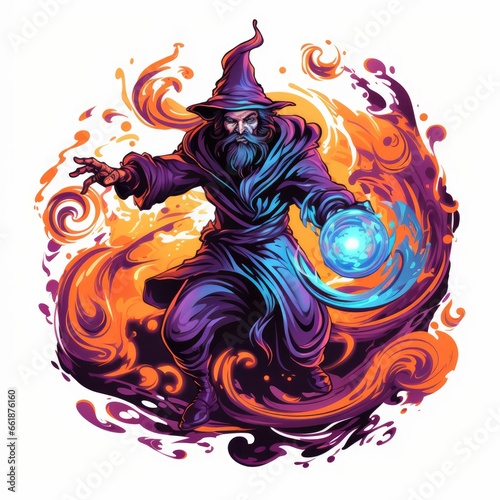 Mysterious sorcerer character conjuring spells