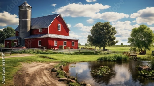 Red barn with pump house photo