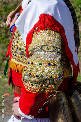 Detail of the jacket, Peliqueiro de Campobecerros. Traditional Entroido mask. Ourense, Galicia. Spain. photo