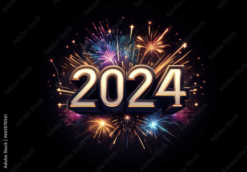 New year 2024 with vibrant fireworks display