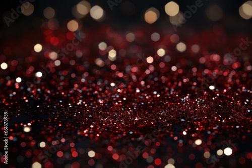 Red and black bokeh background. Christmas and New Year concept. Dark Red Glitter Background for Christmas or Special Occasion. 