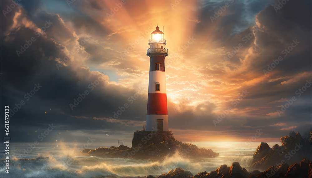 An image of a lighthouse standing tall by the sea guidin 