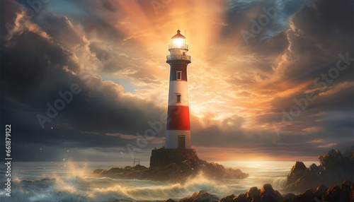 An image of a lighthouse standing tall by the sea guidin 