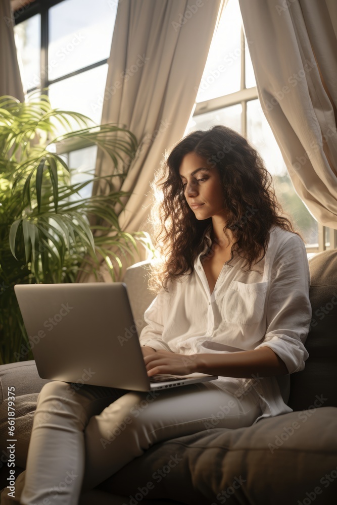 journalist female woman working at home using laptop smart device online communication stay home working lifestyle journalist female woman working at home using laptop smart device online communication stay home working lifestyle