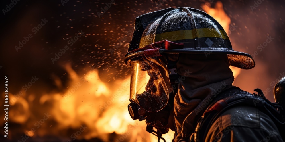 face closeup portrait shot of focus concentrate firefighter reaching into burning building face closeup portrait shot of focus concentrate firefighter reaching into burning building