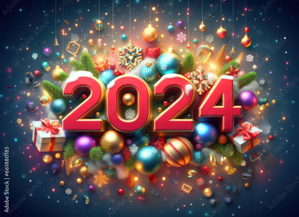 New year festive celebration of the upcoming 2024 - obrazy, fototapety, plakaty 
