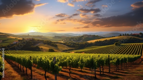 Vineyard landscape at sunset