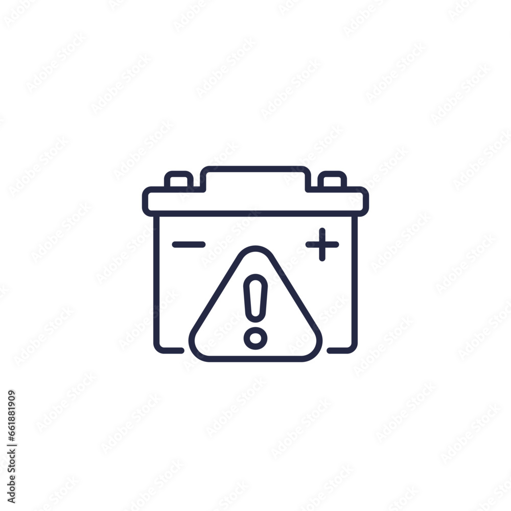 car battery warning, accumulator alert line icon car battery warning, accumulator alert line icon