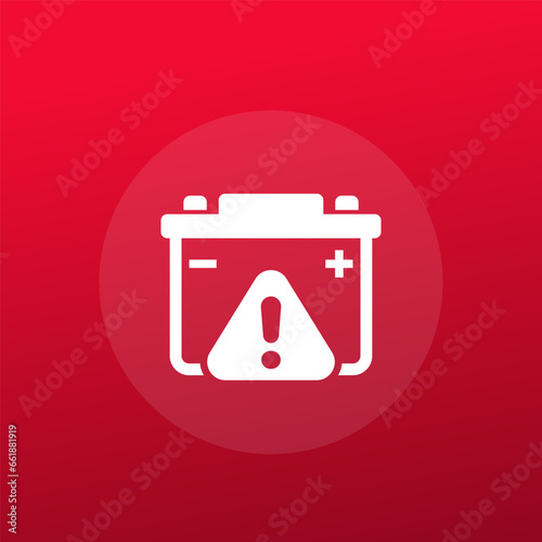 car battery warning icon, accumulator alert vector