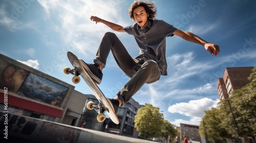 A young adult dexterous skater is jumping © Fly Frames