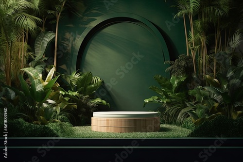 Beauty minimalist display podium. Art of presentation. Abstract geometric stage for modern showcase. Empty round