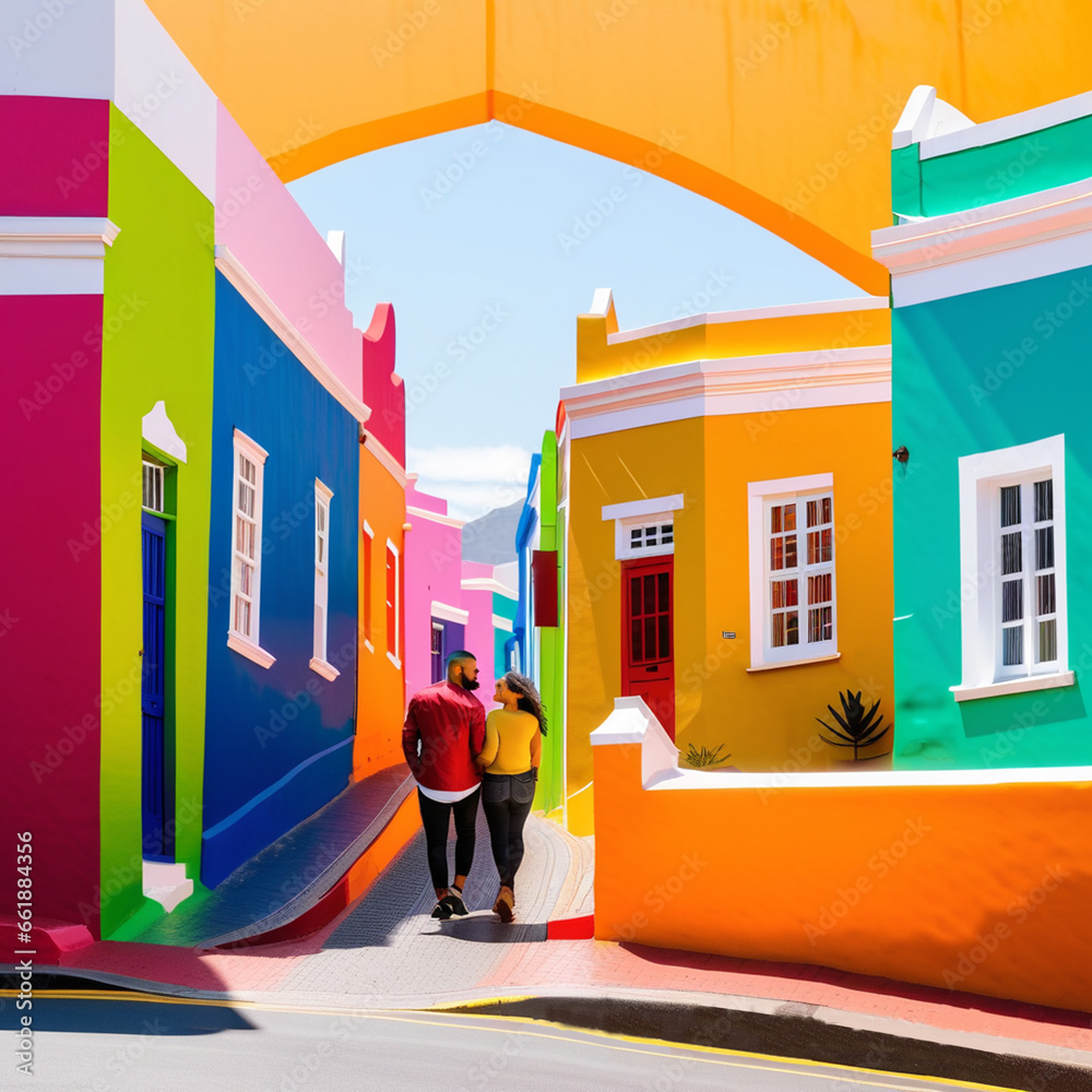 Travel colorful Bo Kaap neighborhood in Cape Town Generated Ai