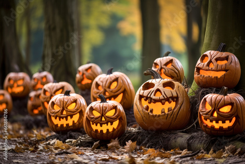 Glowing Pumpkins in Forest