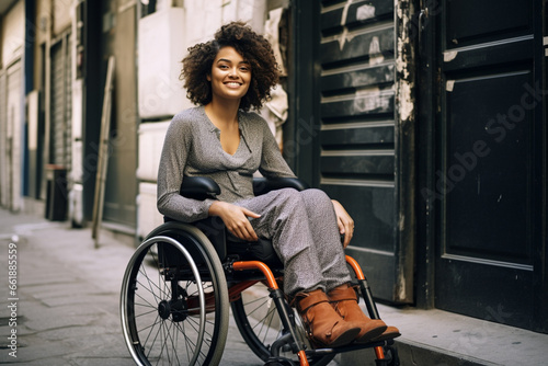 African american woman in a wheelchair. 