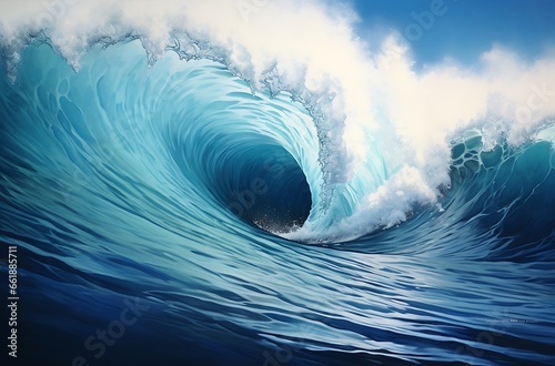 Blue ocean wave with white foam. 3D Rendering and illustration