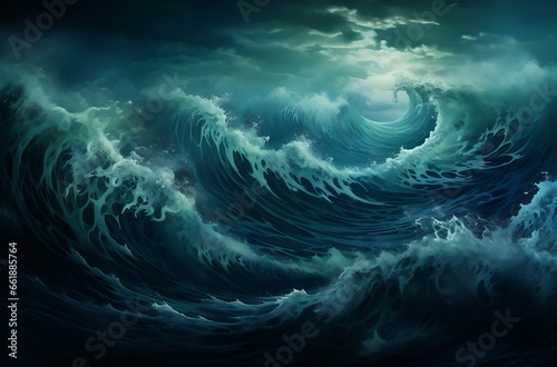 Blue stormy ocean wave. 3D Rendering, 3D illustration