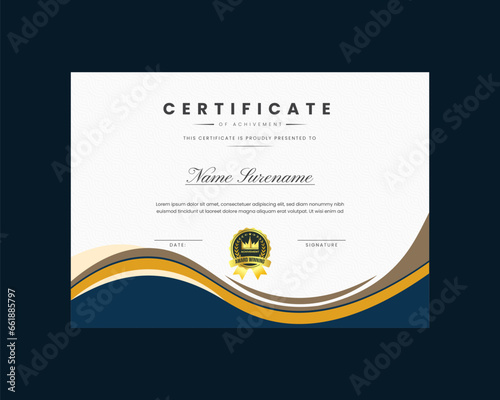 certificate design template, certificate of achievement Modern template Gradient golden luxury premium Vector Design 