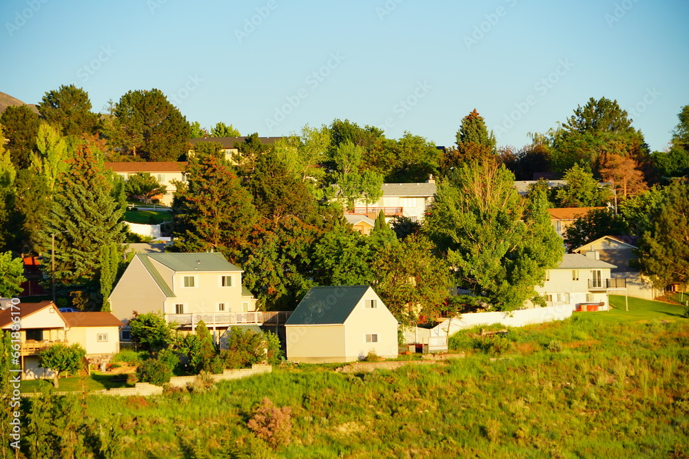 Landscape of house and mountain in city Pocatello in the state of Idaho Landscape of house and mountain in city Pocatello in the state of Idaho