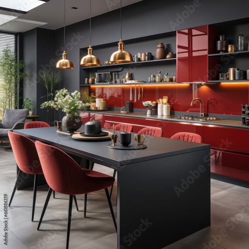 Interior of modern minimalist Scandavian kitchen
 photo