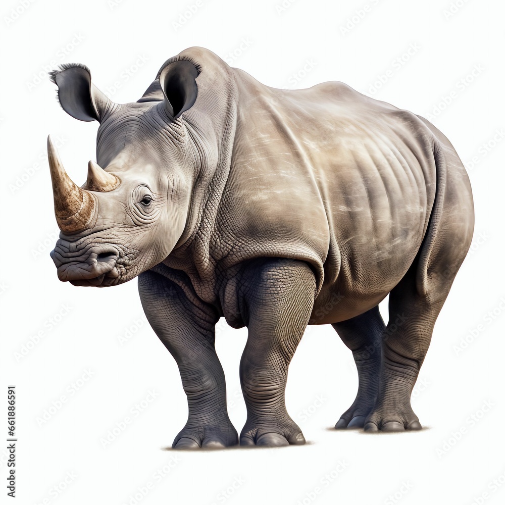 Fototapeta premium a rhinoceros jumping on isolate white background Generative ai