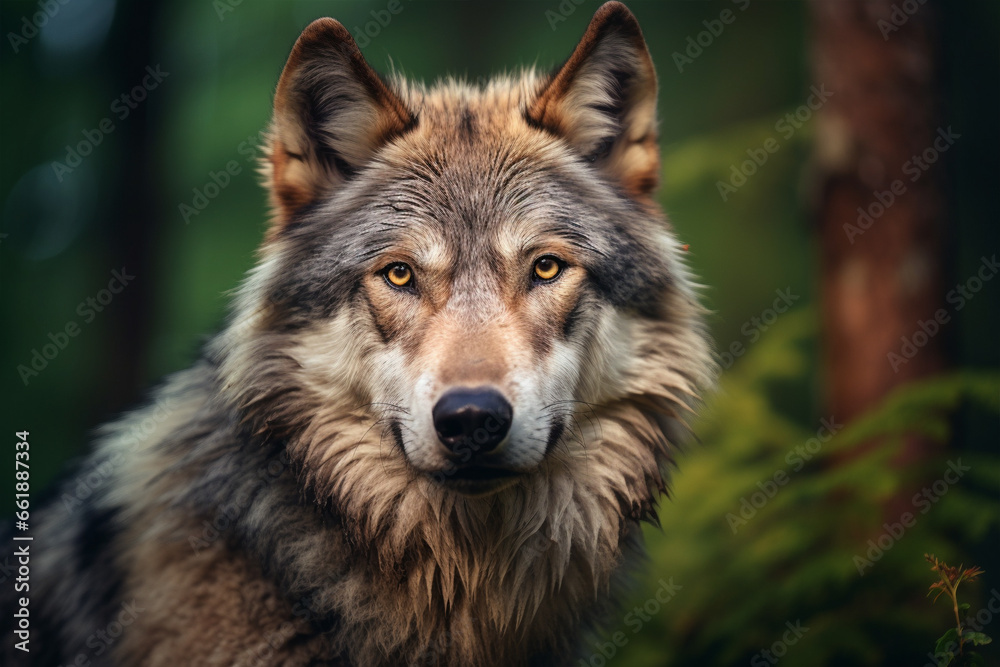Grey wolf in forest
