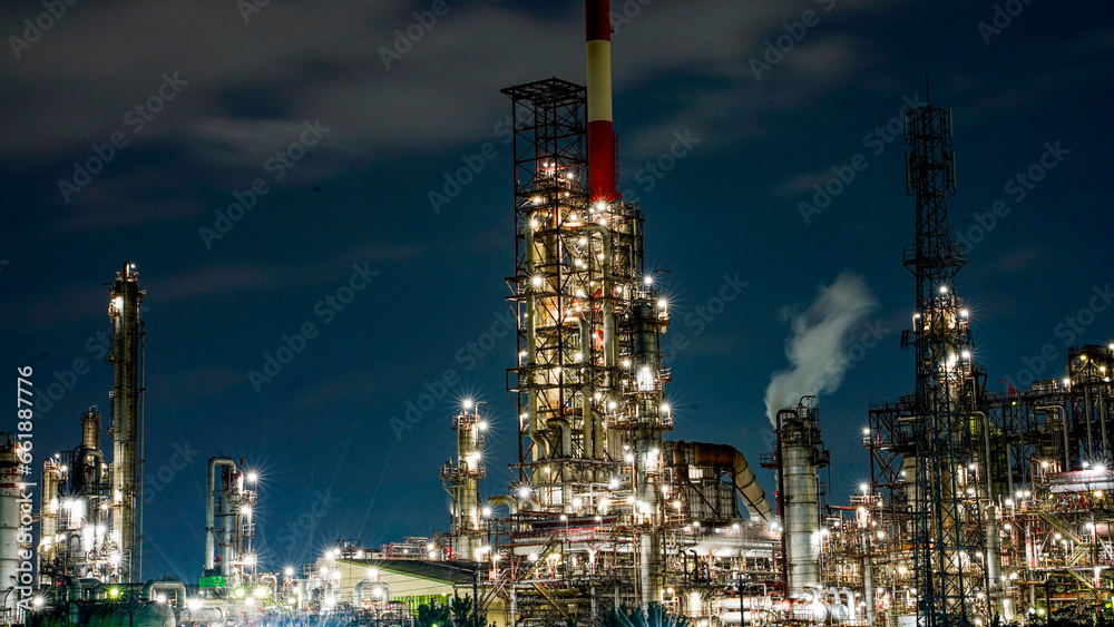 oil refinery at night in japan oil refinery at night in japan