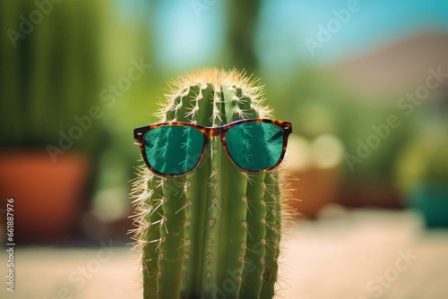 Funny cactus plant with sunglasses photo