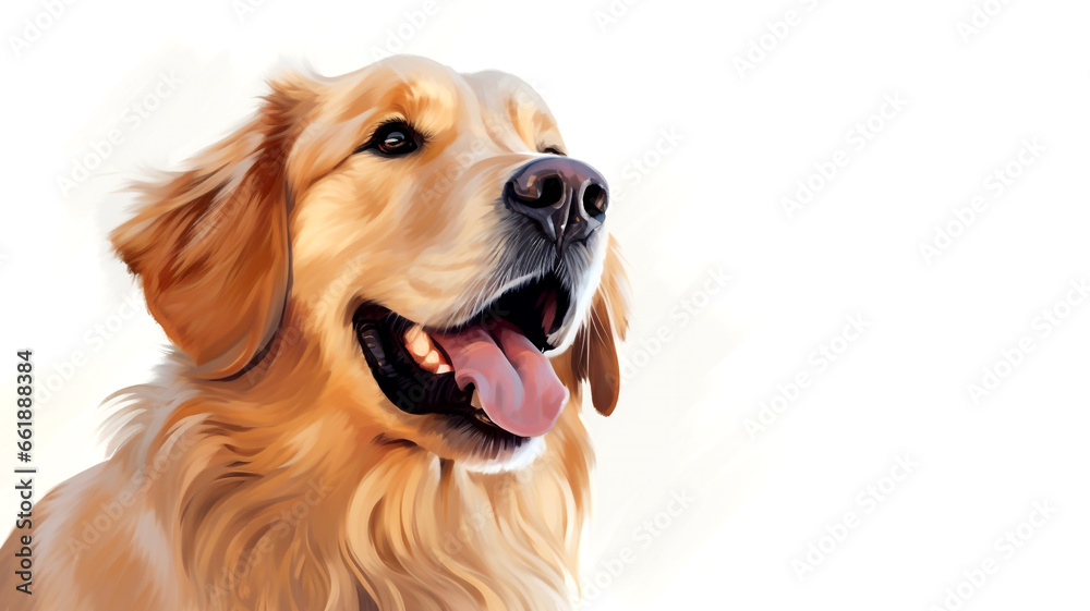 Witness the friendly demeanor of a Golden Retriever pet as it emphasizes its pet qualities in a heartwarming close-up, exuding warmth and charm.