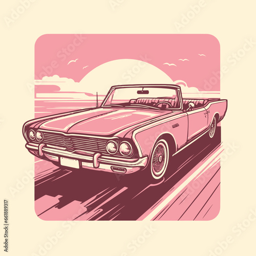 Vector illustration of a pink classic convertible retro car
