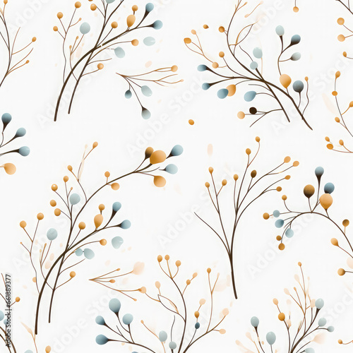 Elegant tiny yellow and blue autumn flower branches a pastel background. Classic style for background, wallpaper, banner, poster, cover, fabric, silk.
