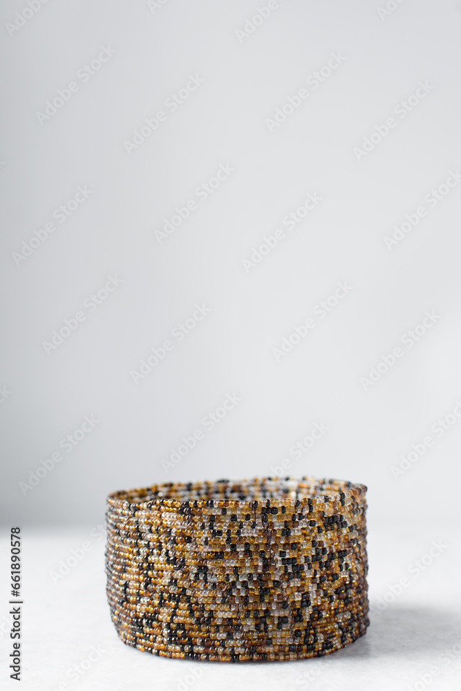 Beaded storage container with lid, Jewelry storage container made with brown glass beads Beaded storage container with lid, Jewelry storage container made with brown glass beads