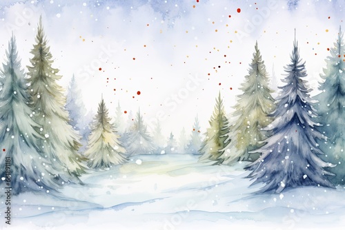 Winter background. Hand painted watercolor drawing for Christmas and Happy New Year season. Background design for invitation, cards, social post, ad, cover, sale banner and invitation. © Tetiana