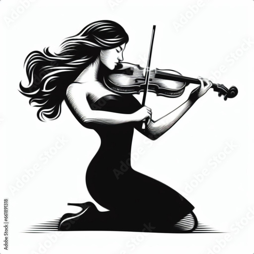 Female violinist player on white background