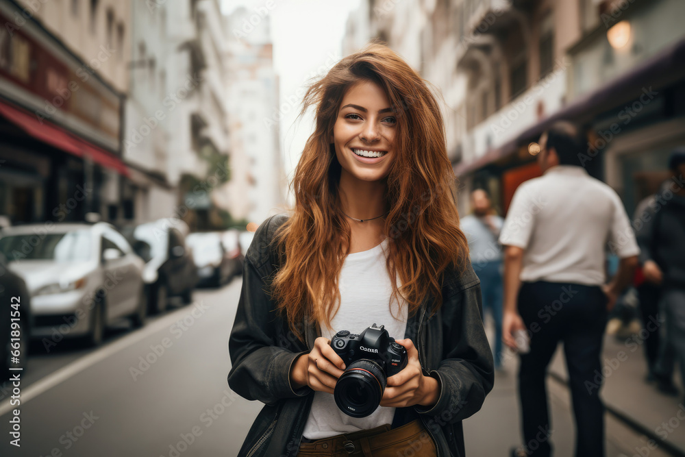 a girl using a camera to take picture