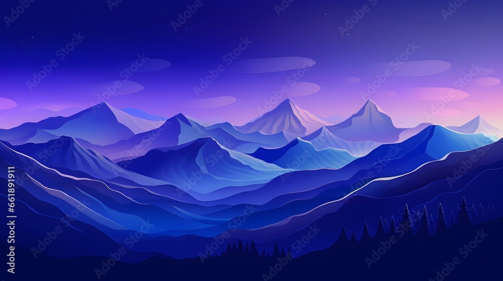 Abstract blue purple landscape mountains illustration scenery desktop wallpaper background, ai generated