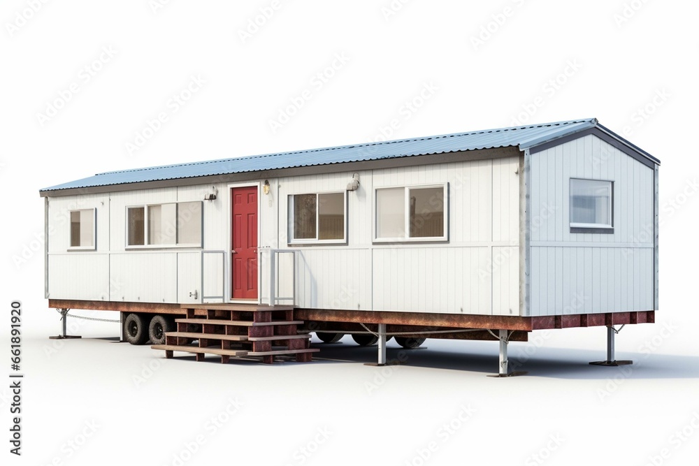 Large mobile home for construction purposes, depicted in a 3D rendering and placed against a white background. Generative AI