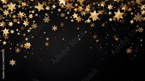 Christmas and winter background black wallpaper with golden Snowflakes and stars, abstract landscape for Christmas and New year photo
