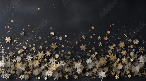 white and gold Snowflakes falling snow paper cut for Christmas and winter background black wallpaper
